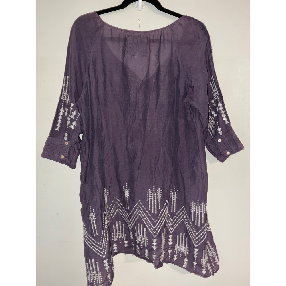 Johnny Was 3J Workshop Tunic Women Large Purple Embroidered Cotton Silk Boho Top - Picture 3 of 9